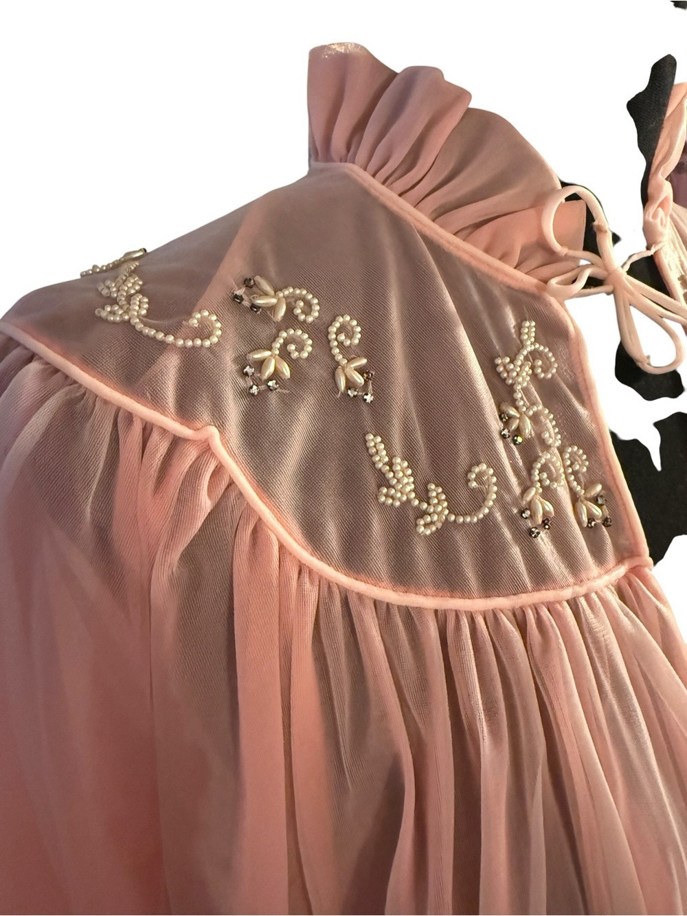 Vintage 60s pink Parfait Robe Babydoll Peignoir Classy Beaded One Size - Picture 3 of 8